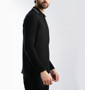 Polo negro de manga larga para hombre, ajuste a medida, algodón transpirable, ideal para informal y de negocios, logotipo personalizado y soporte OEM - Product Image 2