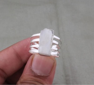 Handmade Raw Rainbow Moonstone <b>Ring</b> Uncut Rough Gemstone <b>Crystal</b> <b>Ring</b> Unique Moonstone Jewelry Gift for Her - Product Image 1