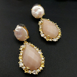 ต่างหูหินมุกพลอยธรรมชาติแบบห้อย,ต่างหูเครื่องประดับ Lapis Lazuli ของผู้หญิงพิมพ์โลโก้แบบกำหนดเองได้ - Product Image 4