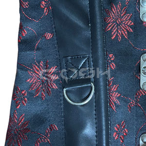 Corset serre-taille noir en brocart avec empiècements en cuir noir et baleines en acier robustes avec accessoires en acier - Product Image 5