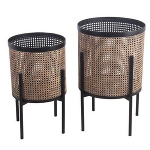 Jardinera redonda de hierro y caña para decoración de jardín y jardinera de mimbre y algas marinas de color natural - Product Image 6