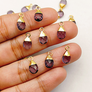 Wholesale Supplier Rhodium/Gold Plated Copper Amethyst Gemstone <b>Pendant</b> 6x9mm Purple Stone <b>Birthstone</b> Charm for Jewelry Making - Product Image 2