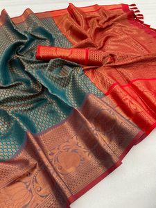 ชุดแต่งงานและปาร์ตี้มาใหม่ผ้าไหมนุ่ม Zari ทอผ้า Saree ผู้หญิงสวมใส่ผู้จัดจำหน่ายจากสุราษฎร์อินเดีย - Product Image 4