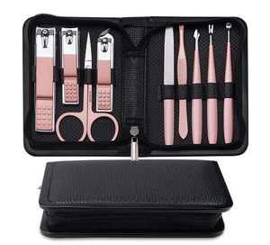 Kit d'outils de soin des ongles en acier inoxydable de haute qualité 9 pièces Logo personnalisable ensemble de manucure et de pédicure comprenant un pied de beauté en cuir - Product Image 6