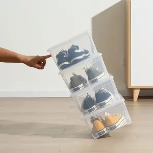 Merryart Atacado Transparente Plástico Sneaker Empilhável Sapato Caixas De Armazenamento plástico sapato caixa preço competitivo sapato organizador