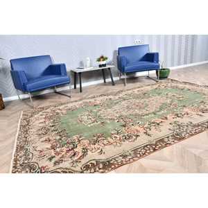 Vintage Rug, 5.5x9.4 ft Large Rug, Green <b>Brown</b> <b>Wool</b> Rug - Product Image 2