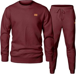 Ensemble sweat-shirt col rond et pantalon de jogging en coton respirant à motif jacquard pour adultes – Tenue décontractée pour l'automne - Product Image 2