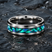 Bague en acier inoxydable personnalisée avec incrustation de coquille d'ormeau irisée, prix d'usine JLM, pour homme et femme, bijoux de mariage