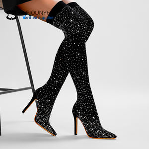 2023 femmes élégant microfibre mince talon haut sur le genou bottes Sexy bout pointu fête femmes cuissardes bottes chaussures pour dame - Product Image 3