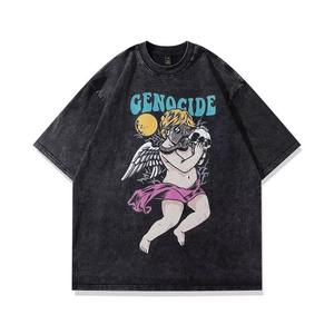 Camisetas bordadas personalizadas para hombre, camisetas de LICRA/algodón con lavado ácido, ajuste Regular, impresión por transferencia de calor, personaje pesado deportivo - Product Image 1