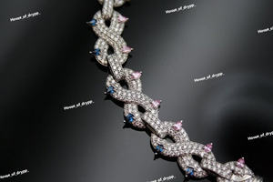 Pulsera de Eslabones Infinitos con Incrustaciones de Piedras Azules y Rosas, Estilo Diamante, Joyería de Lujo para Muñeca, Estilo Hip Hop - Product Image 2