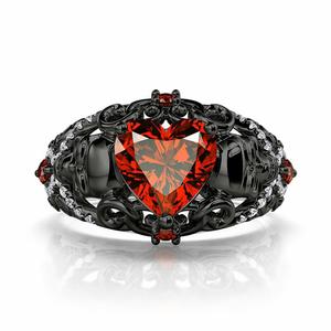 Jeulia Sterling Silver Black Twist Ruby Heart <b>Skull</b> <b>Ring</b>-Vintage Hiphop Creative Inlay Jewelry - Product Image 4