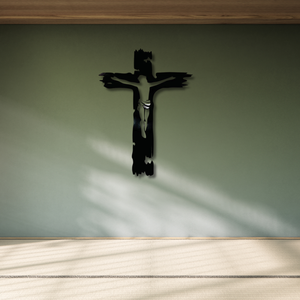 Croix murale en métal noir Jésus Crucifix Sculpture murale suspendue Design religieux Cadeau pour la fête des mères (Taille 12,59x9,84 pouces) - Product Image 3