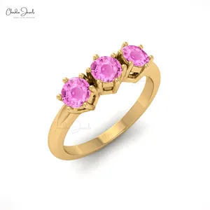 100% natürlicher runder rosa Saphir 14 Karat massives Gold Statement Ring Handgemachtes feines Schmuck geschenk für Mädchen Großhändler Fabrik preis