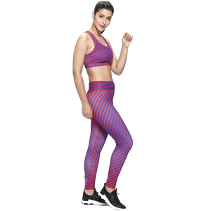 Women's Striped Yoga Set High Waist Leggings <b>Crop</b> <b>Top</b> Racerback Spandex Polyester 2 Piece Workout Fitness Clothing Full Length - Product Image 5