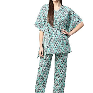 Robes décontractées pour femmes de haute qualité à manches courtes col en V caftan imprimé à la main en gros vêtements de villégiature - Product Image 1