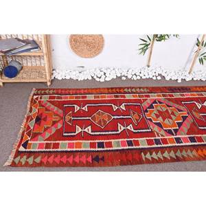 Alfombra Kilim turca Vintage de 3,1x9 pies, diseño de retales rojo y naranja, respaldo de látex de lana hecho a mano para adolescentes, pasillo rectangular de 10mm - Product Image 5