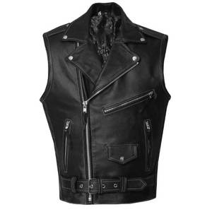 Gilet de motard en cuir véritable personnalisé pour hommes, épais et respirant, pour l'hiver, prix de gros - Product Image 1