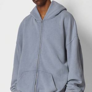 Sudadera con capucha de rizo francés desgastada personalizada de gran tamaño, ropa de calle para hombre con cremallera, lavado ácido, estilo Vintage, logotipo personalizado, Material de algodón - Product Image 3