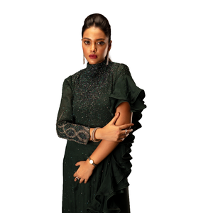 Green Asymmetrical Ruffle Gown Two Piece Women Evening Party <b>Dress</b> for Best Price - Product Image 3