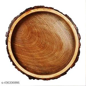 Plateau d'écorce naturelle en bois et bol taille 12 pouces à 750 set vente produit bol décoratif en bois de manguier avec écorce d'arbre - Product Image 3