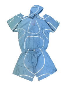 Ensemble de survêtement léger et réfléchissant personnalisé, résistant à l'eau, unisexe, 2 pièces, veste coupe-vent, short, course à pied en plein air, jogging - Product Image 4