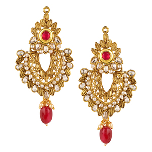 Diamant américain traditionnel indien avec perles roses en cristal Mangtika avec boucle d'oreille pour femmes et filles - Product Image 3