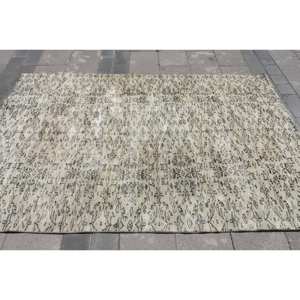 Alfombra turca Vintage Beige 4,9x7,5 pies tejido plano de lana con patrón de retazos alfombra de sala de estar con respaldo de látex para decoraciones - Product Image 3