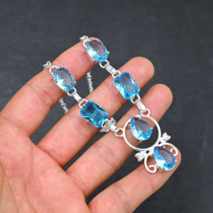 Collar de Topacio Azul Cultivado en Laboratorio, Corte Pera de 10x14 mm, Plata de Ley, 18 Pulgadas, Joyería de Lujo para Regalo de Boda - Product Image 6