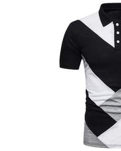 Customized <b>Men</b> <b>Black</b> White And Grey Color Block <b>Polo</b> <b>Shirt</b> Short Sleeve Button Collar Casual Slim Fit Summer Fashion Top - Product Image 2