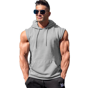 Sudadera con capucha sin mangas para hombre, ropa informal, logotipo personalizado, sudaderas con capucha sin mangas, fabricante de etiqueta privada para hombre, forro polar de algodón de Color sólido - Product Image 1