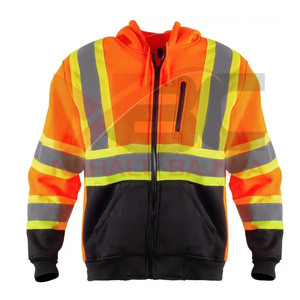 Black Hi Vis Cotton/Polyester Hoodies <b>Men</b> High Visibility Workwear <b>Jacket</b> Customizable Logo <b>Reflective</b> Safety Features - Product Image 4