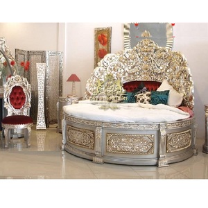 Cama Princesa con Tallado a Mano, Tamaño Personalizado, Color Personalizado, Juego de Muebles de Madera de Teca Moderna para Dormitorio Principal, Pulido Dorado - Product Image 1