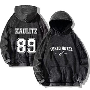 Sudadera con Capucha Bordada Vintage Lavada Tokio Hotel Kaulitz 89, 100% Algodón, Estilo Oversize Casual Retro Gótico para Hombre y Mujer - Product Image 1