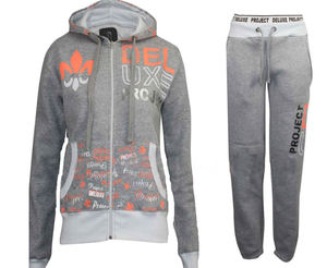 Survêtement en molleton à capuche léger imprimé personnalisé pour femmes ensembles haut et bas gris réversibles pour le jogging d'hiver - Product Image 1