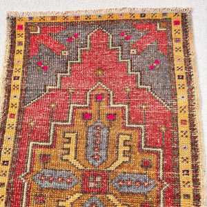 Vintage Turkish Rug, Small 1.9x3.2 ft (57x96 cm) Rug, <b>Red</b> Polka dot <b>Wool</b> Rug - Product Image 5