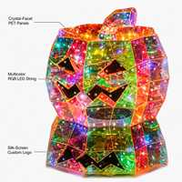 Lanterne LED Citrouille d'Halloween 3D Géométrique en Cristal, Guirlande Lumineuse Jack O'Lantern pour Décoration Intérieure et Extérieure de Fête