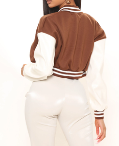 Fabricant OEM broderie chenille école impression StreetWear Baseball Logo personnalisé manteau pour les femmes recadrée Bomber varsity veste - Product Image 3