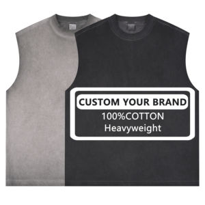 180 GSM surdimensionné hommes coton lourd entraînement Gym débardeur sans manches col en v muscle acide lavage Logo personnalisé coupe ample séchage rapide - Product Image 1