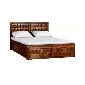 高品质美国乡村雕刻卧室家具木制特大箱床双人床设计