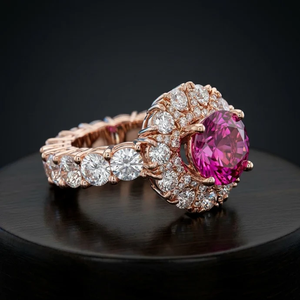 Bague d'éternité en or rose avec pierre rose taillée en forme de cœur, bijoux élégants pour femmes, cadeau de fête de mariage - Product Image 1