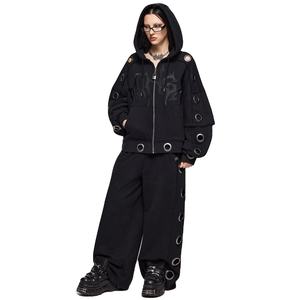 <b>Women's</b> Heavy Weight <b>Black</b> Fleece Oversized Zipper Hoodies Jacket Custom <b>Women</b> Streetwear Gothic Zip <b>Hoodie</b> With Metal Eyelets - Product Image 5