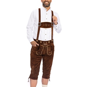 Lederhosen Bávaros de Cuero Vacuno |   Pantalones Cortos Hechos a Mano para Festivales Alemanes |   Proveedor OEM del Kneibund del Oktoberfest - Product Image 1
