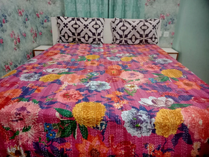 Venta caliente King Size 100% algodón suave orgánico Vintage Floral impreso hecho a mano Kantha edredón para Hotel y uso doméstico - Product Image 2