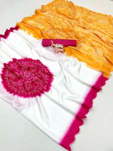 ผ้าไหมซาหรีเนื้อนุ่ม ลายบันดาฮ์นี พร้อมขอบผ้าตัดเย็บด้านข้าง สำหรับผู้หญิง - Product Image 2