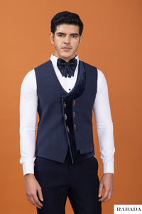 Traje de Etiqueta Azul Marino y Negro con Bordado a Mano de Diseñador, Chaqueta Jodhpuri Tradicional para Novio, Chaqueta India para Boda, Traje Masculino con Trabajo Zari - Product Image 4