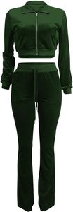 Ensemble de survêtement en velours de luxe tendance pour femmes, sweat-shirt à manches longues décontracté, pantalon évasé, col montant, vente chaude - Product Image 3