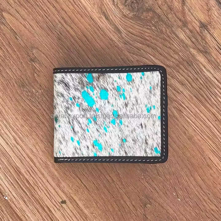 New Design Genuine Leather Luxury Wallet Hair on Metallic Cowhide Leather Men's Bi-fold Wallet Card Holder Cash Gift for Him