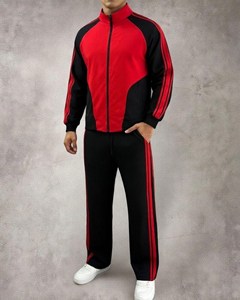 Ever Glow Survêtement Homme Rouge et Noir à Blocs de Couleurs, Pantalon Long avec Poches Latérales, Mélange de Coton Respirant, Taille Haute à Cordon de Serrage - Product Image 1