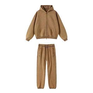 Venta directa de fábrica hombres Casual Vintage transpirable chándales 100% algodón 500GSM pulóver Sudadera con capucha pantalones de chándal invierno OEM - Product Image 5